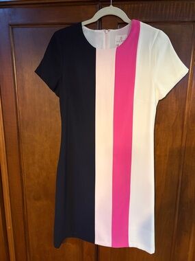 Julie Brown Colorblock Short Sleeve Shift Dress - Pink/Navy/Whie